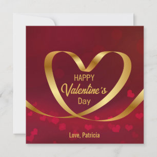 Glad Alla hjärtans dag Red Heart Guld Ribbon Julkort