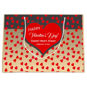 Glad Alla hjärtans dag Red Heart Mönster Guld Blac