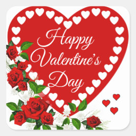 Glad Alla hjärtans dag Red Heart & Ro Fyrkantigt Klistermärke