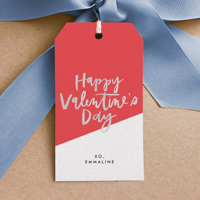 Glad Alla hjärtans dag Red Presentetikett (Happy Valentine's Day hand lettered gift tag.)