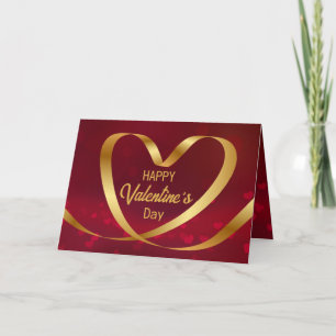 Glad Alla hjärtans dag Red Ribbon Heart Guld Helgkort