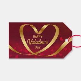 Glad Alla hjärtans dag Ribbon Heart Guld Red Presentetikett