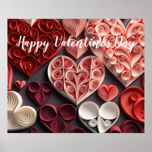 Glad Alla hjärtans dag Röda och Rosa Hearts Poster