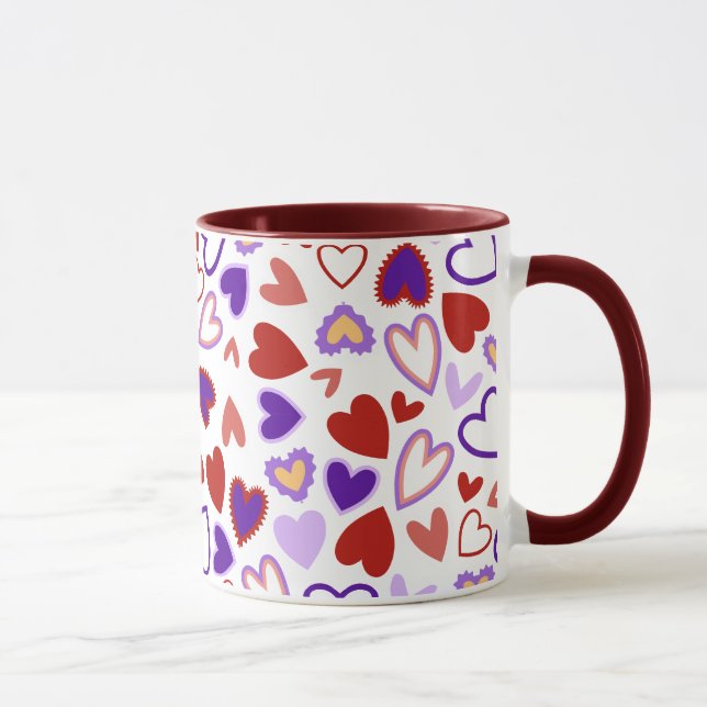 Glad Alla hjärtans dag röda rosa blå röda hjärtan, Mugg (Höger)
