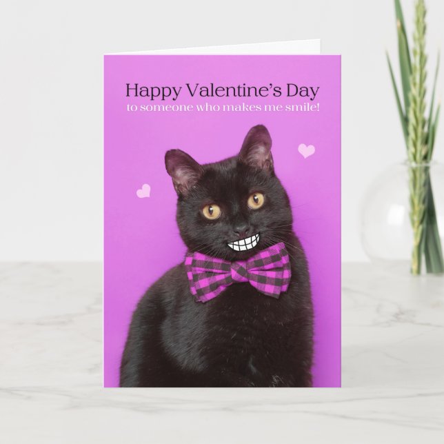 Glad Alla Hjärtans Dag Rolig Katt Med Stor Leende Helgkort (Framsida)