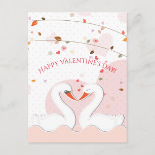 Glad Alla hjärtans dag Romantic Svanar Hearts Helg Vykort