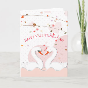 Glad Alla hjärtans dag Romantic Svanar Hearts Helgkort