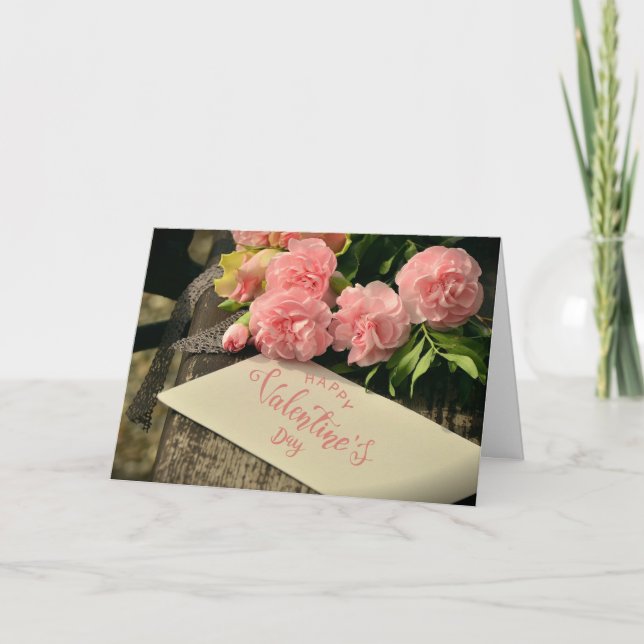 Glad Alla Hjärtans Dag Rosa Blommor åt Henne  Kort (Framsida)