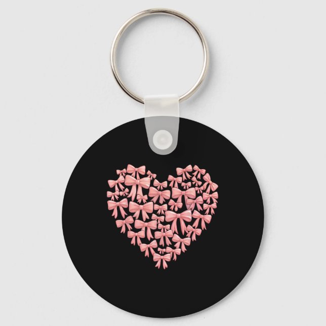 Glad Alla Hjärtans Dag Rosa Coquette Bow Hjärtat T Nyckelring (Framsida)