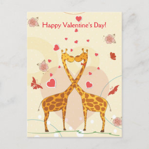 Glad Alla hjärtans dag Rosa Cute Giraffes Red Hear Helg Vykort
