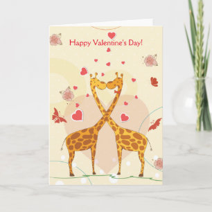 Glad Alla hjärtans dag Rosa Cute Giraffes Red Hear Helgkort