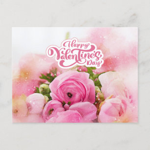 Glad Alla hjärtans dag Rosa Flowers Vykort