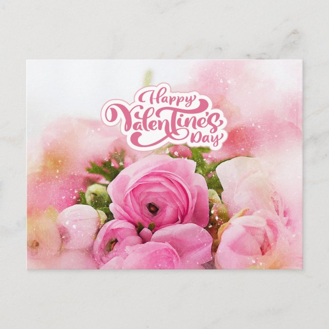 Glad Alla hjärtans dag Rosa Flowers Vykort (Framsida)