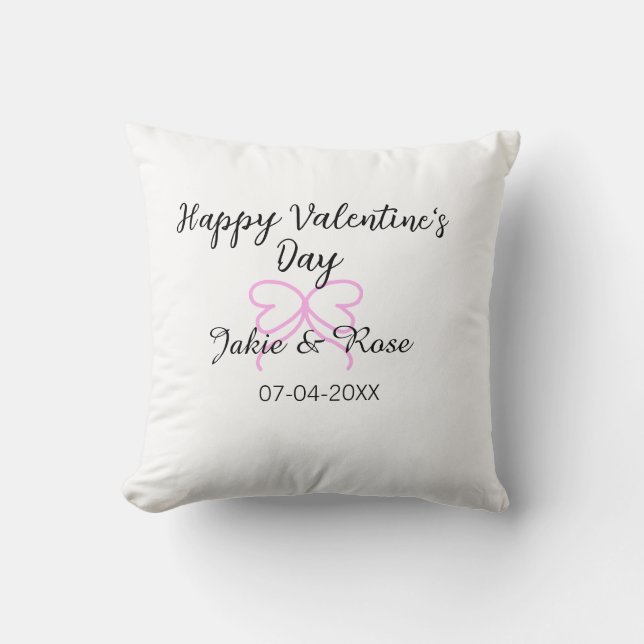 Glad Alla hjärtans dag rosa hjärta båge namn datum Kudde (Framsida)