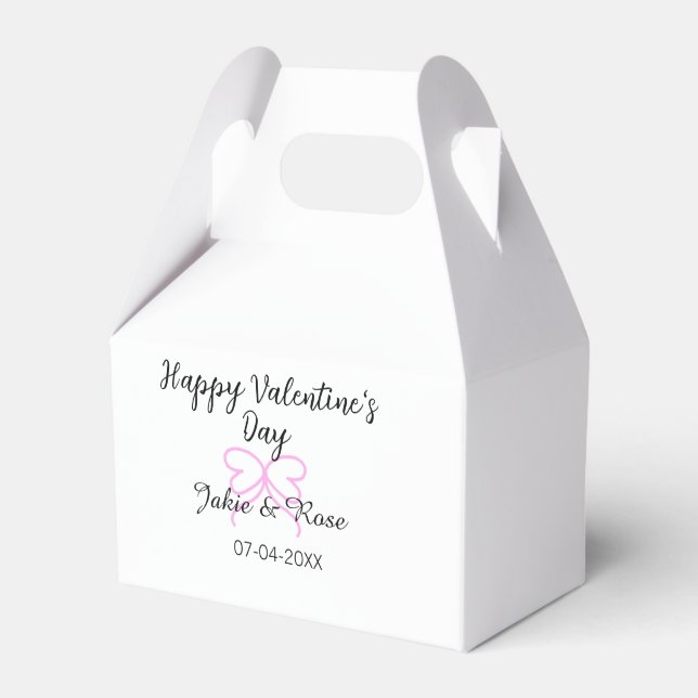 Glad Alla hjärtans dag rosa hjärta båge namn datum Presentaskar (Framsidan Sidan)