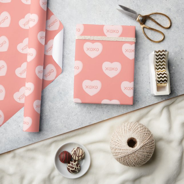 Glad Alla hjärtans dag Rosa hjärtan XOXO Presentpapper (Hantverk)
