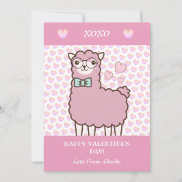 Glad Alla hjärtans dag Rosa Hjärter i Cute Llama Julkort