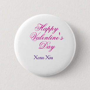 Glad Alla hjärtans dag rosa lila xoxo kärlek namn Knapp