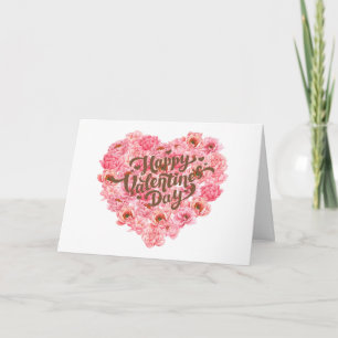 Glad Alla hjärtans dag Rosa Peony Blommigt Heart Kort