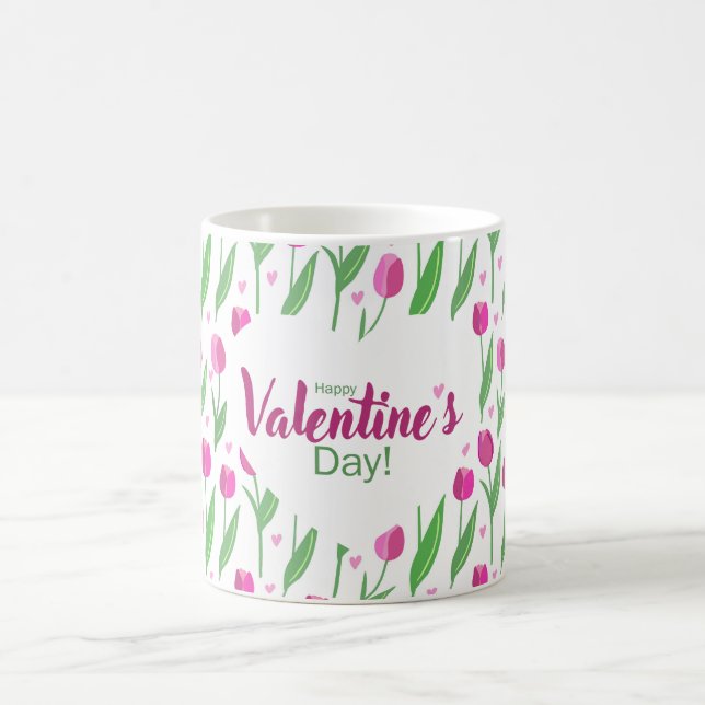 Glad Alla Hjärtans Dag Rosa Tulpaner Kaffemugg (Center)