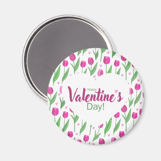 Glad Alla Hjärtans Dag Rosa Tulpaner Magnet (Front/Back)