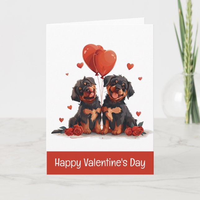 Glad Alla Hjärtans Dag Rottweiler Hundar Helgkort (Framsida)