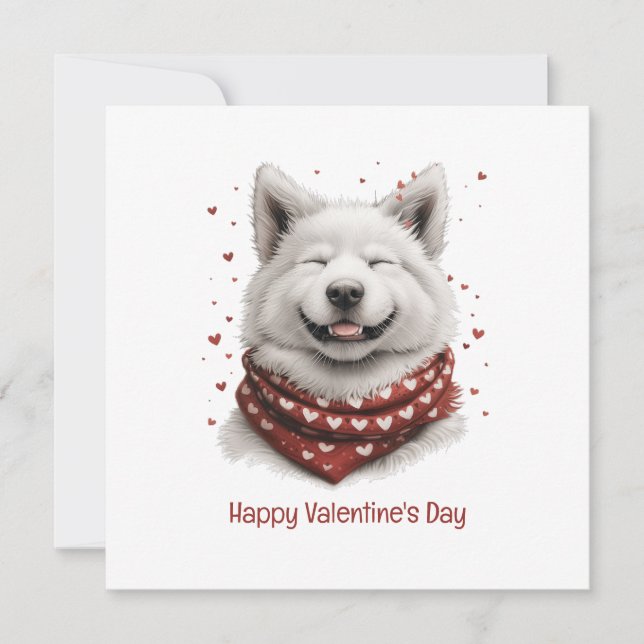 Glad Alla Hjärtans Dag Samoyed Hund Julkort (Framsida)