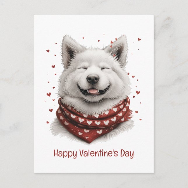 Glad Alla Hjärtans Dag Samoyed Hund Vykort (Framsida)