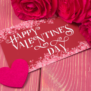 Glad Alla hjärtans dag Scattered Hearts Red Rosa Vykort
