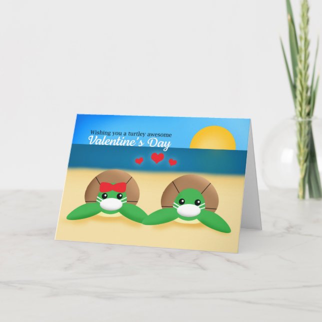 Glad Alla hjärtans dag Sea Turtles i Covid Mask Helgkort (Framsida)