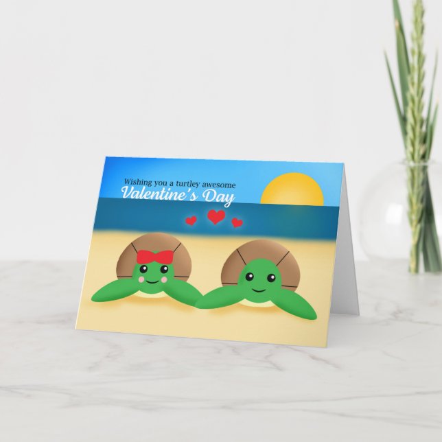 Glad Alla hjärtans dag Sea Turtles på Beach Helgkort (Framsida)
