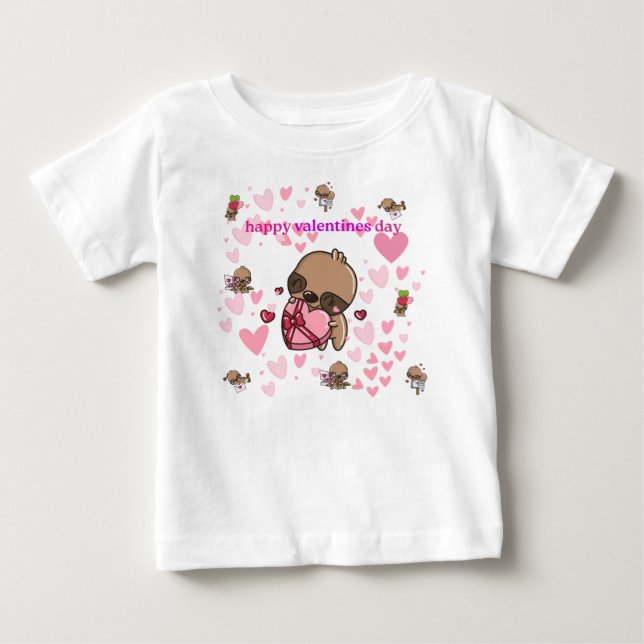 Glad Alla hjärtans dag Sloth Kids T-Shirt (Framsida)