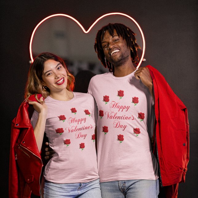 Glad Alla hjärtans dag Soft Pastel Röd ros Unisex T Shirt (Happy Valentine's Day Soft Pastel Red Roses Unisex T-Shirt)