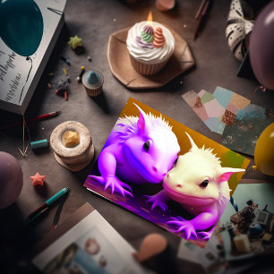 Glad Alla hjärtans dag Söt Axolotl-koppel AI-konst Kort