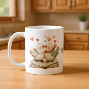 Glad Alla Hjärtans Dag Söta Kärleksfåglar på Bok Kaffemugg