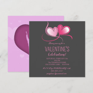 Glad Alla hjärtans dag, söta rosa hjärtan, Invita Inbjudningar