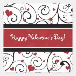 Glad Alla hjärtans dag Stickers Hearts and Swirls Fyrkantigt Klistermärke