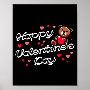 Glad Alla Hjärtans Dag Teddybjörn Hjärtan Söt Ungd Poster