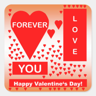 Glad Alla hjärtans dag Text Forever love Hearts Re Fyrkantigt Klistermärke