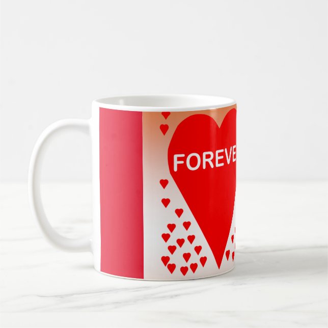 Glad Alla hjärtans dag Text Forever love Hearts Re Kaffemugg (Vänster)