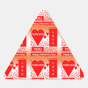 Glad Alla hjärtans dag Text Forever love Hearts Re Triangelformat Klistermärke