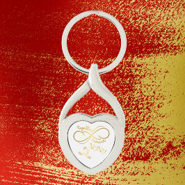 Glad Alla hjärtans dag tillsammans över Guld/Vit Twisted Heart Silverfärgad Nyckelring