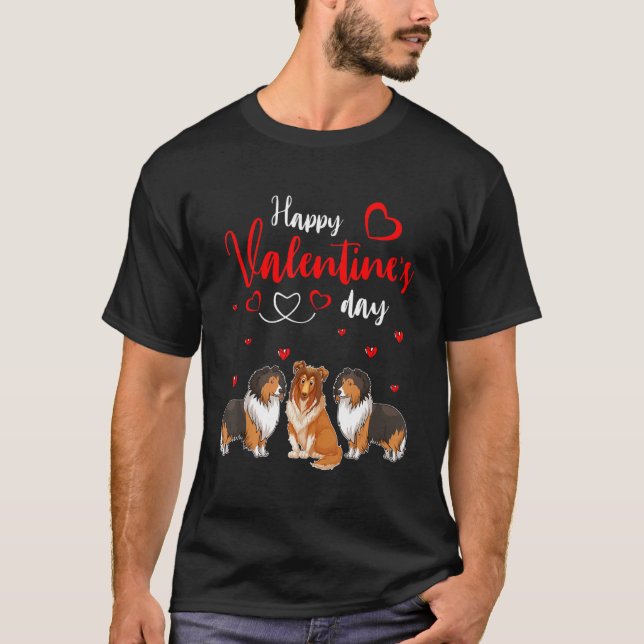 Glad Alla hjärtans dag, tre Cute Sheltie Hundar Kä T Shirt (Framsida)