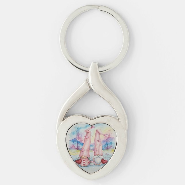 Glad Alla Hjärtans Dag  Twisted Heart Silverfärgad Nyckelring (Framsidan)