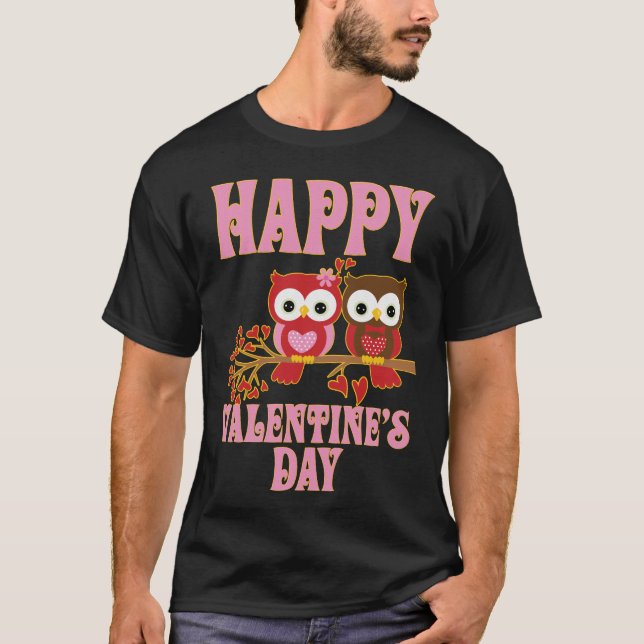 Glad Alla Hjärtans Dag Ugglorms T-Shirt | Söt Kärl (Framsida)