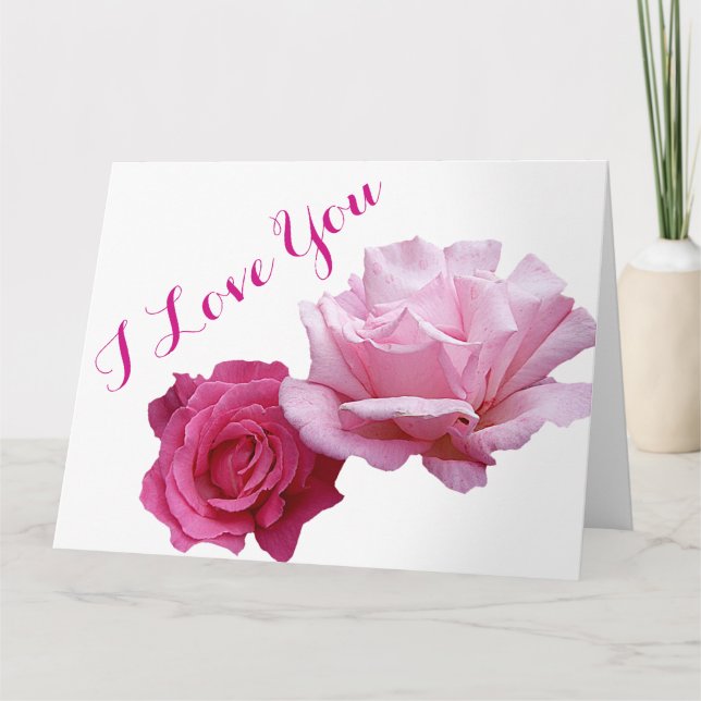 Glad Alla hjärtans dag vackra rosa rosor romantisk Kort (Framsida)