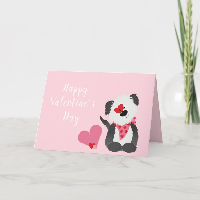 Glad Alla Hjärtans Dag Valp Hjärtan Rosa Kort (Framsida)