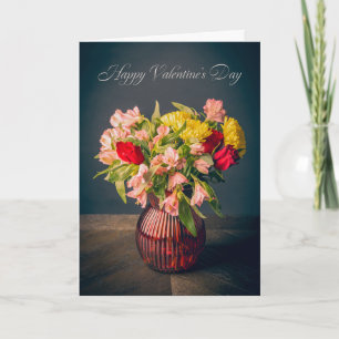 Glad Alla Hjärtans Dag Vas med blommor Allmänt Helgkort