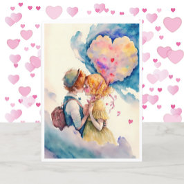 Glad Alla hjärtans dag Watercolor Young Couple Helgkort