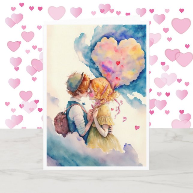 Glad Alla hjärtans dag Watercolor Young Couple Helgkort (Skapare uppladdad)